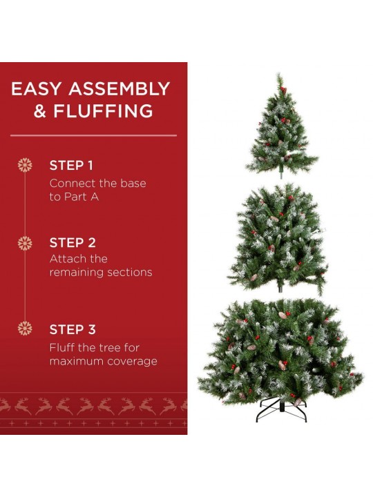 6ft. Pre-Lit Incandescent Flocked Pre-Decorated Artificial Christmas Tree with 250 Warm White Lights