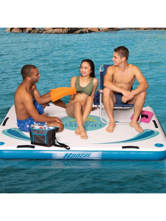 85808 Inflatable Floating Oasis Island Deck with Air Pump and Repair Kit