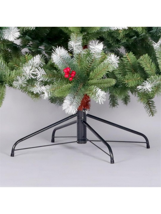 7.5 ft. Green Unlit Artificial Christmas Tree / Pine Needle Tree with Cones Red Berries and Foldable Stand