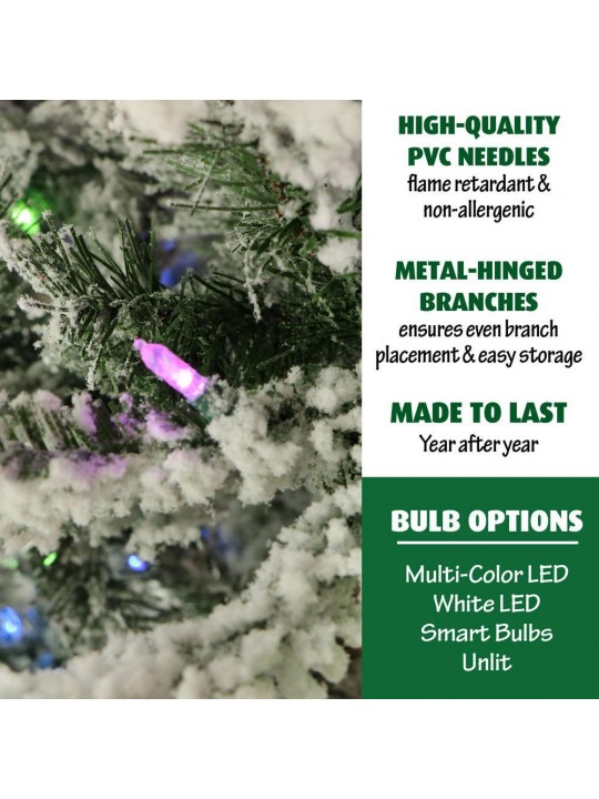 7.5 ft. Pre-lit LED Flocked Mountain Pine Artificial Christmas Tree with 550 Multi-Color String Lights