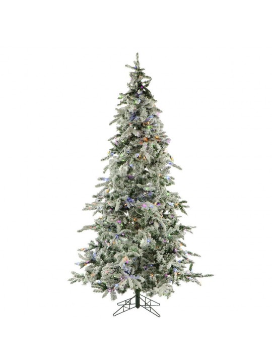 7.5 ft. Pre-lit LED Flocked Mountain Pine Artificial Christmas Tree with 550 Multi-Color String Lights