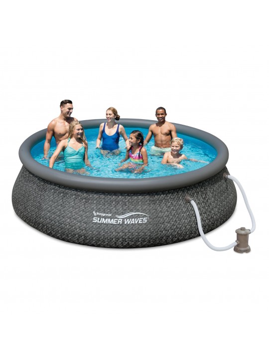 12ft x 36in Quick Set Ring Above Ground Pool with Pump, Dark Wicker