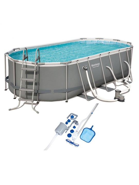 18 Foot Power Steel Swimming Pool Set w/ Vacuum & Maintenance Kit