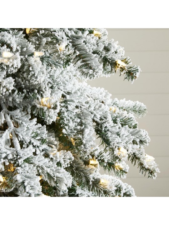 7.5 ft. Risch White Pine Heavy Flocked LED Pre-Lit Artificial Christmas Tree with 1000 SureBright Warm White Lights