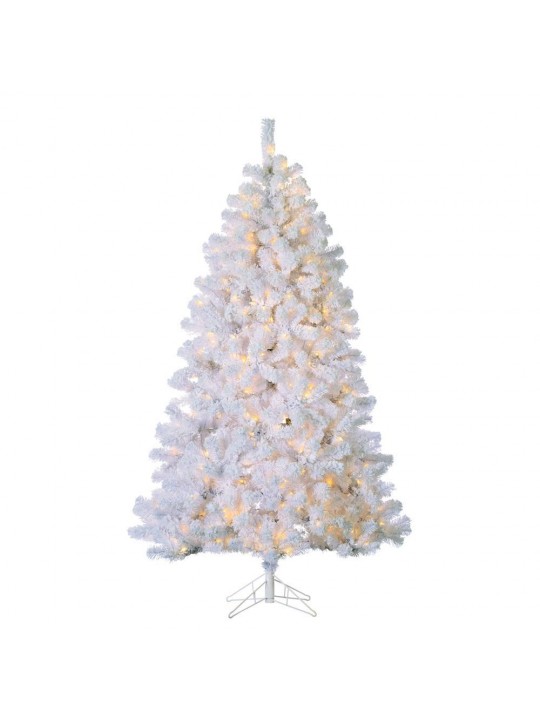 7 ft. Indoor Pre-Lit Flocked White PVC Montana Pine Artificial Christmas Tree with 500 UL Clear Lights