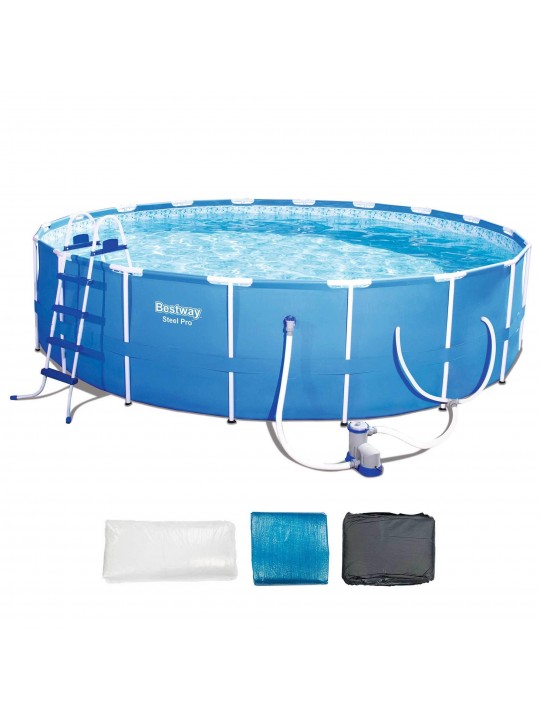 18ft x 48in Steel Pro Round Frame Above Ground Pool Set with Skimmer
