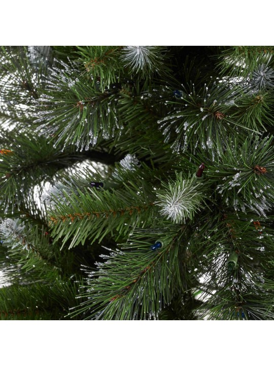 7 ft. Pre-Lit Mixed Spruce Hinged Artificial Christmas Tree with Multi-Colored Lights, Glitter Branches and Pinecones