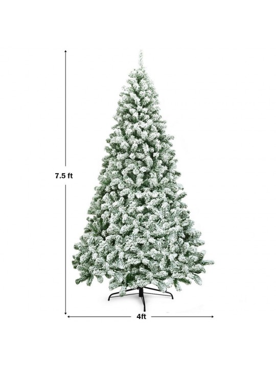 7.5 ft. Unlit Snow Flocked Hinged Pine Artificial Christmas Tree with 1346 Branch Tips