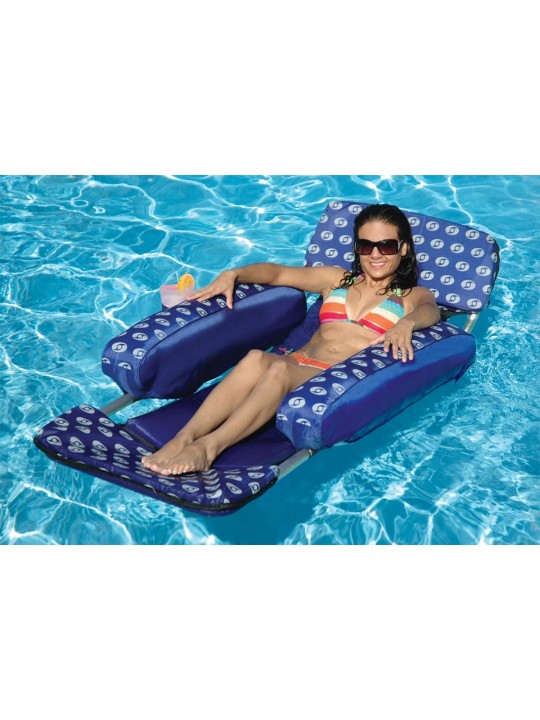 72' Blue Designer Floating Swimming Pool Lounger with Inflatable Cushion Arms