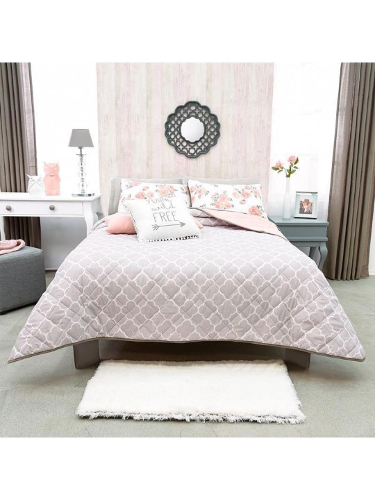 Pink Bedding Set, Reversible to grey