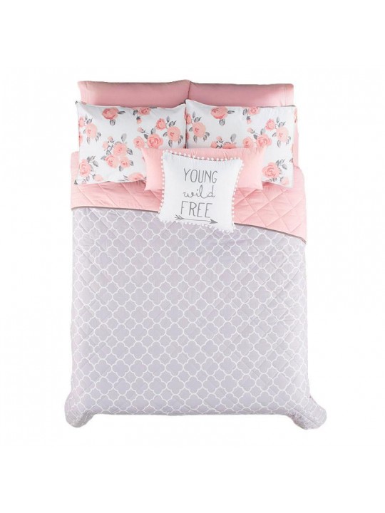 Pink Bedding Set, Reversible to grey