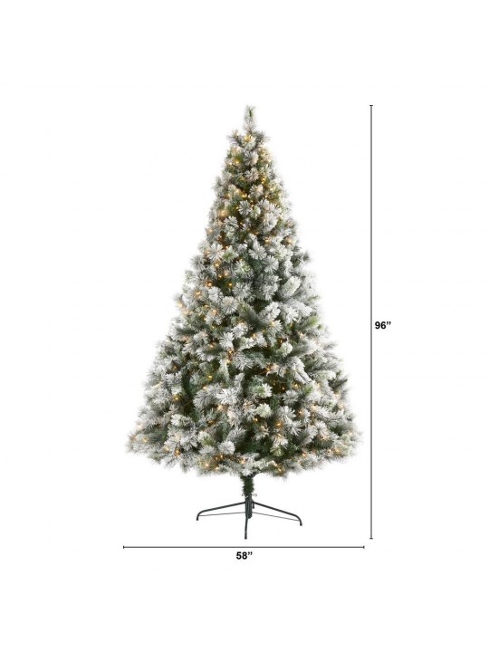 8 ft. Pre-Lit Flocked Oregon Pine Artificial Christmas Tree with 500 Clear Lights