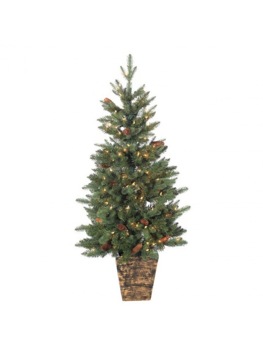 4 ft. Hard Mixed Needle Potted Natural Cut Riverton Pine Artificial Christmas Treewith 150 Clear Lights