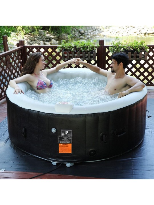 Portable Inflatable Bubble Massage Spa Hot Tub 4 Person Relaxing Outdoor Black