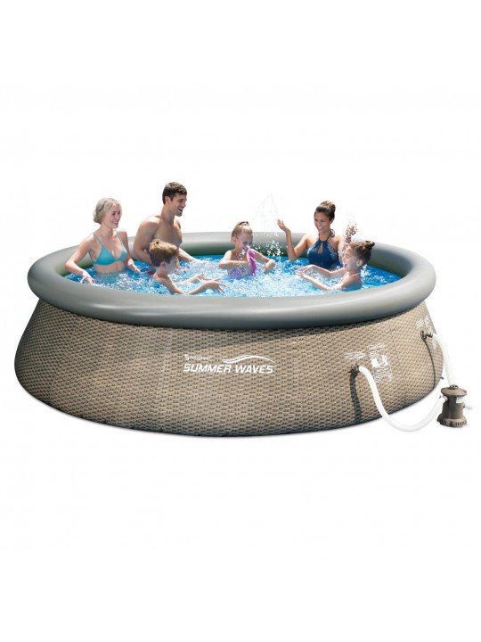 12ft x 36in Quick Set Ring Above Ground Pool with Pump, Grey Wicker