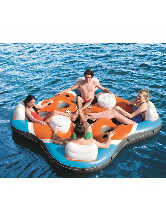 101-Inch Rapid Rider 4-Person Floating Island Raft w/ Coolers (6 Pack)