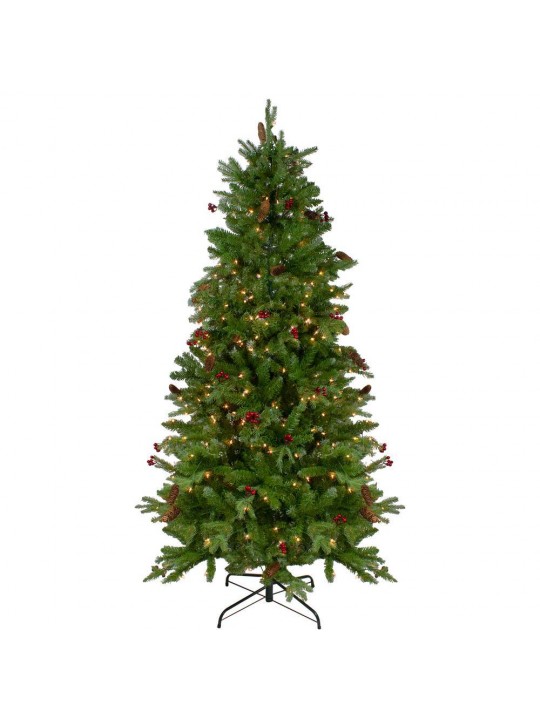 6.5 ft. Pre-Lit Mixed Winter Berry Pine Artificial Christmas Tree with Clear Lights
