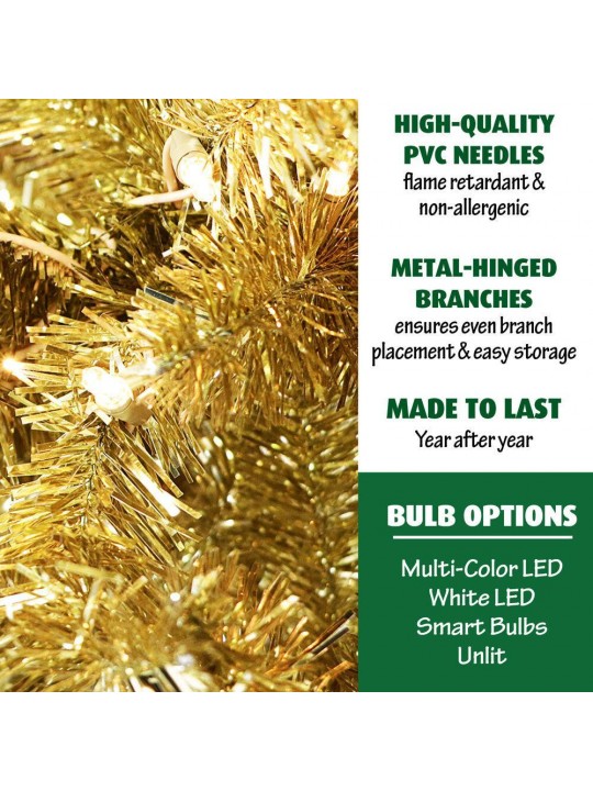 5 ft. LED Festive Gold Tinsel Christmas Tree with Clear Lighting