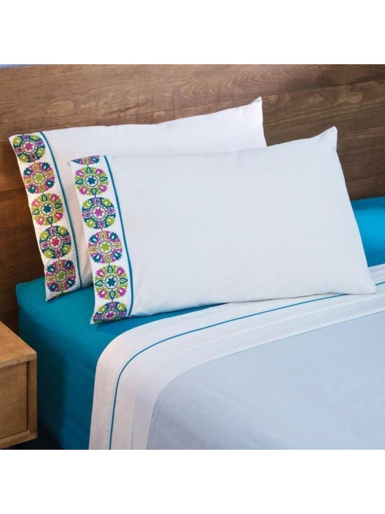 Medallion white and blue bedsheet set - Clearance