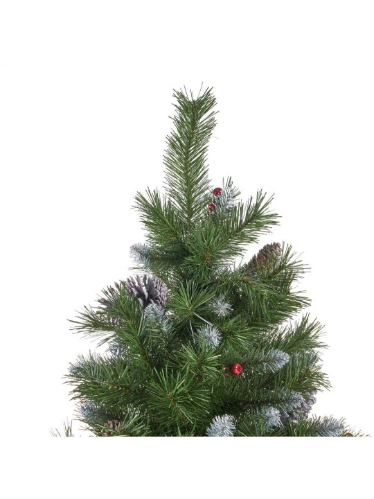 9 ft. Unlit Mixed Spruce Hinged Artificial Christmas Tree with Frosted Branches, Berries and Pinecones