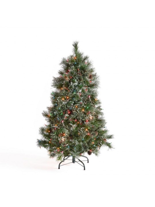 4.5 ft. Pre-Lit Cashmere Pine Artificial Christmas Tree with 250 Multi-Colored Lights, Snowy Branches and Pinecones