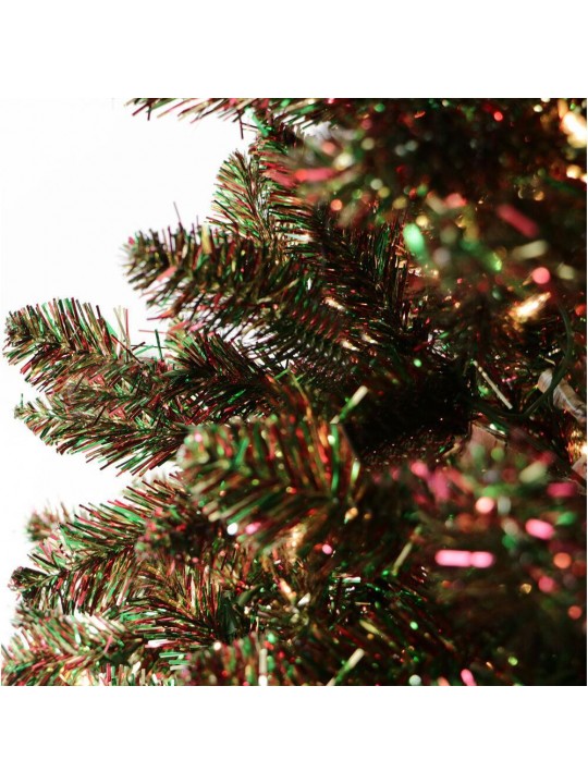 7 ft. Festive Red/Green/Gold Tinsel Christmas Tree
