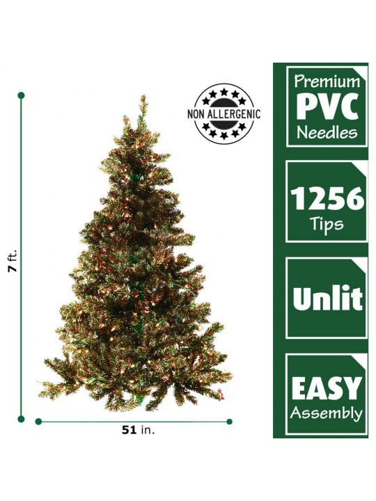 7 ft. Festive Red/Green/Gold Tinsel Christmas Tree
