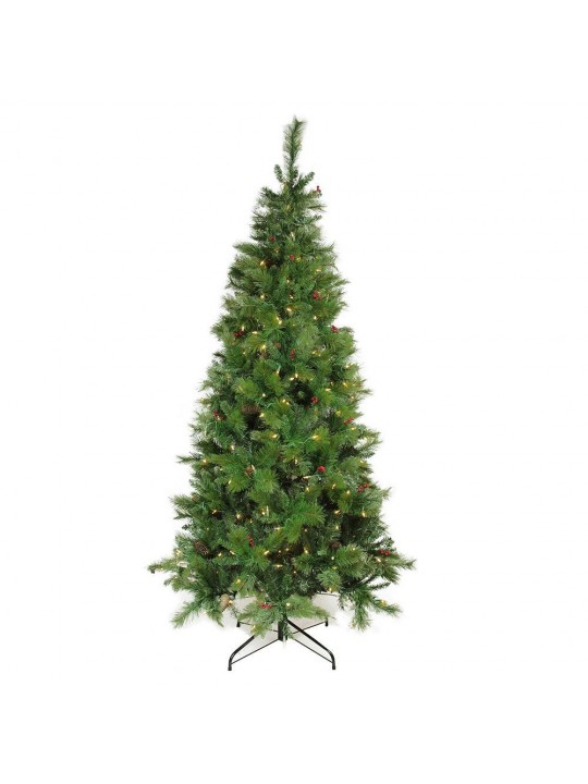 7 ft. Pre-Lit Single Plug Slim Mount Beacon Pine Artificial Christmas Tree Multi-Function LED Lights