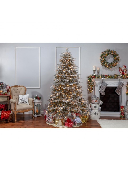 7.5 ft. Pre-Lit Natural Cut Flocked Vermont Spruce Artificial Christmas Tree with Clear Lights