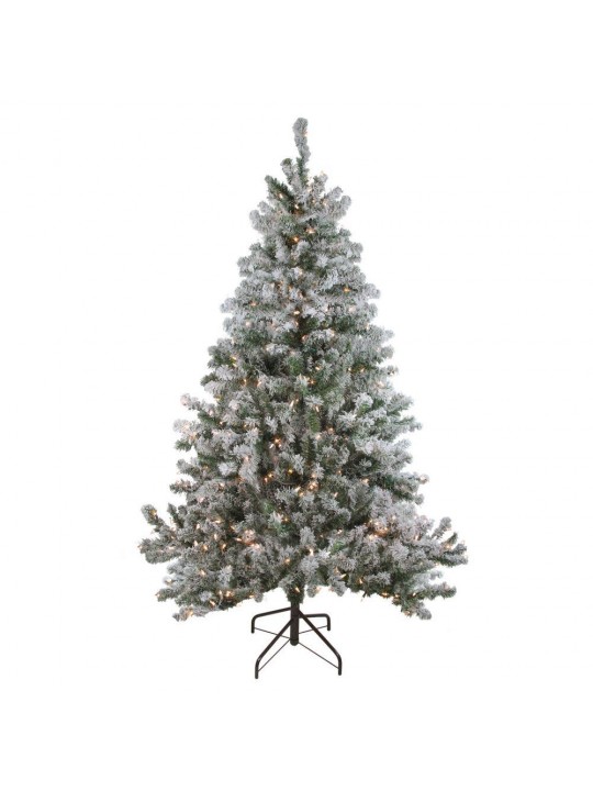 72 in. Pre-Lit Flocked Balsam Pine Artificial Christmas Tree with Clear Lights