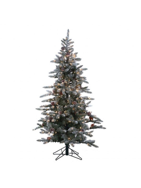 6 ft. Pre-Lit Lightly Flocked McKinley Pine Artificial Christmas Tree with Clear Lights and Pinecones