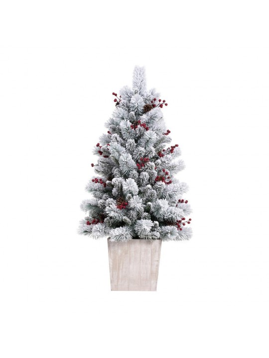 4 ft. Pre-Lit Incandescent Frosted Asheville Fir Potted Artificial Tree with 100 Clear Lights