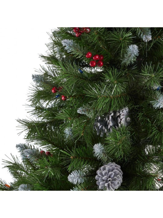 7.5 ft. Pre-Lit Mixed Spruce Hinged Artificial Christmas Tree with Multi-Colored Lights, Berries and Frosted Pinecones