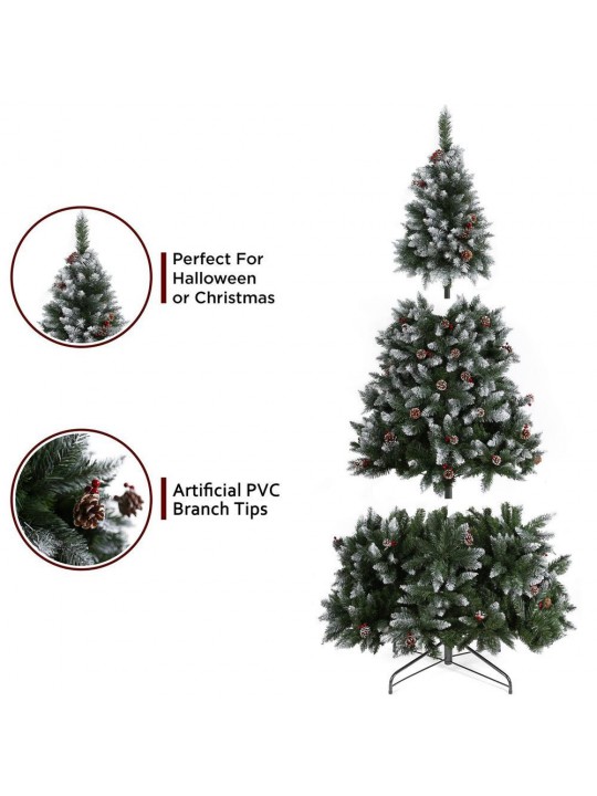 7.5 ft. Unlit Artificial Christmas Tree Christmas Holiday Decoration with Pine Cones and Red Berries