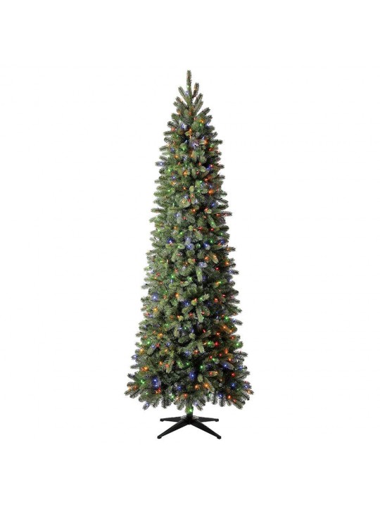 9 ft Manchester White Spruce Pre-Lit LED Slim Artificial Christmas Tree with 500 SureBright Color-Changing Lights