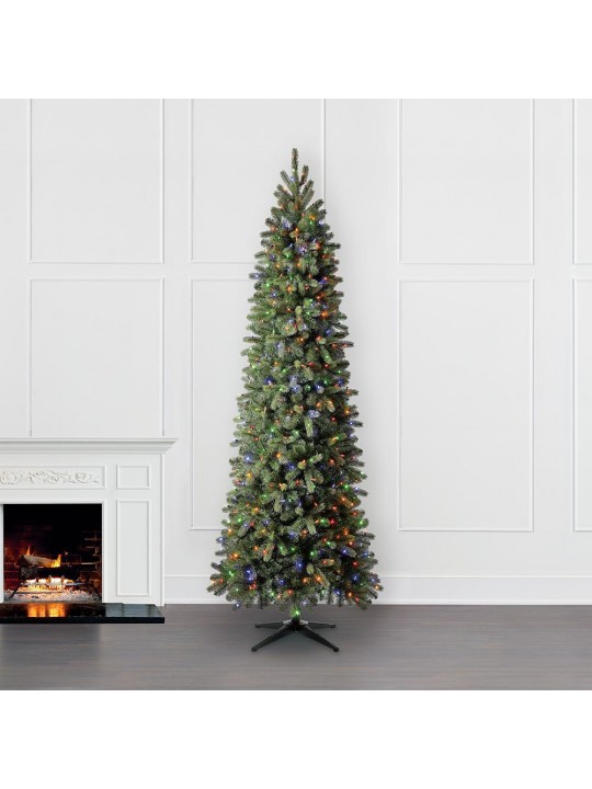 9 ft Manchester White Spruce Pre-Lit LED Slim Artificial Christmas Tree with 500 SureBright Color-Changing Lights