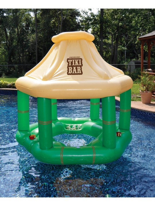 90245 Pool Inflatable Floating Tiki Swim Up Bar w/ Electric Air Pump
