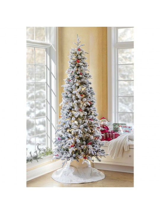 7 ft. Pre-Lit LED Flocked Lexington Slim Fir Christmas Tree with 1400 Warm White Lights