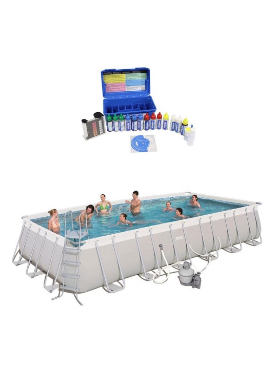 24ft x 12ft x 52in Rectangular Frame Family Swimming Pool & Test Kit