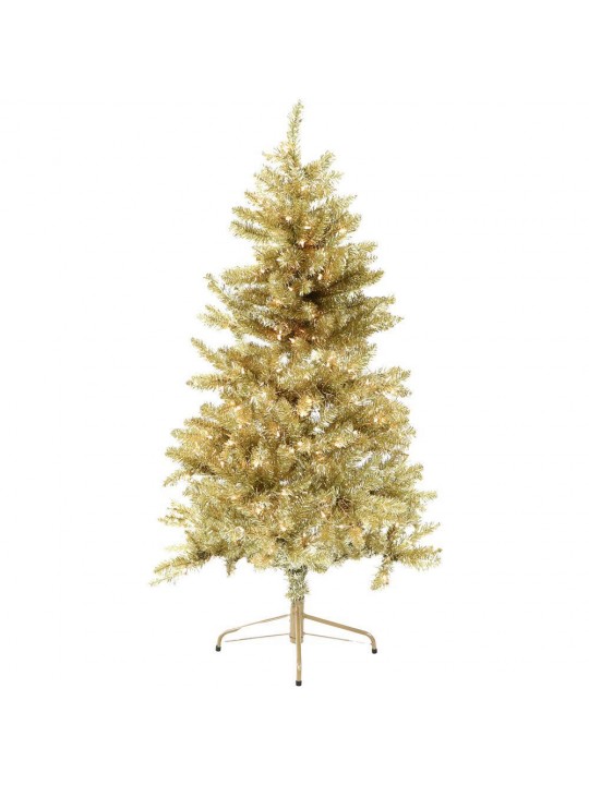 7 ft. LED Festive Gold Tinsel Christmas Tree with Clear Lighting
