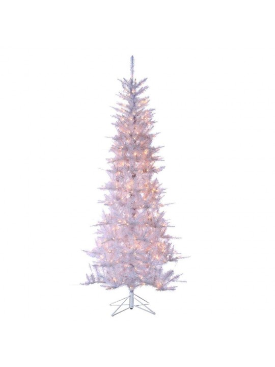 7.5 ft. Pre-Lit Tiffany White Tinsel Artificial Christmas Tree with Clear Lights