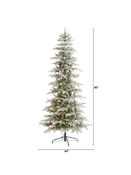7.5 ft. Pre-Lit Slim Flocked Nova Scotia Spruce Artificial Christmas Tree with 450 Warm White LED Lights