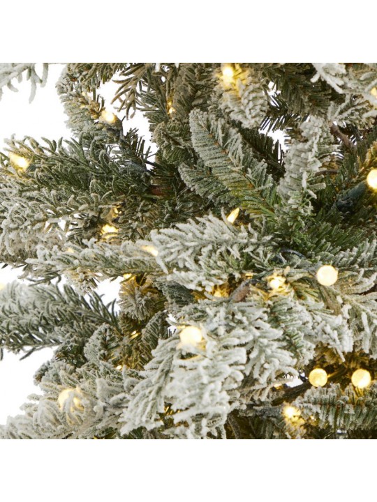 7.5 ft. Pre-Lit Slim Flocked Nova Scotia Spruce Artificial Christmas Tree with 450 Warm White LED Lights