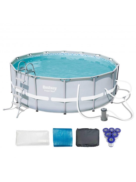 14ft x 48in Steel Frame Above Ground Pool Set + 6 Cartridges