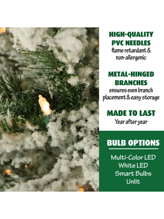7.5 ft. Pre-lit Flocked Mountain Pine Artificial Christmas Tree with 550 Clear Smart String Lights
