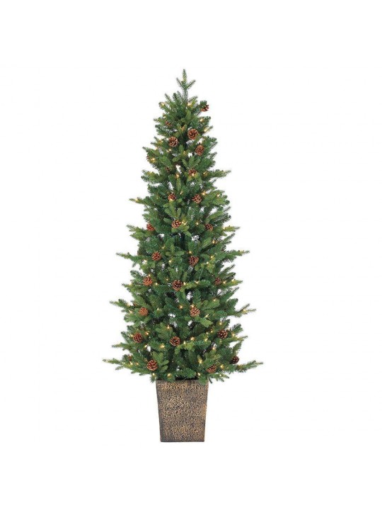 6 ft. Pre-Lit Natural Cut Georgia Pine Artificial Christmas Tree with Clear Lights in Pot