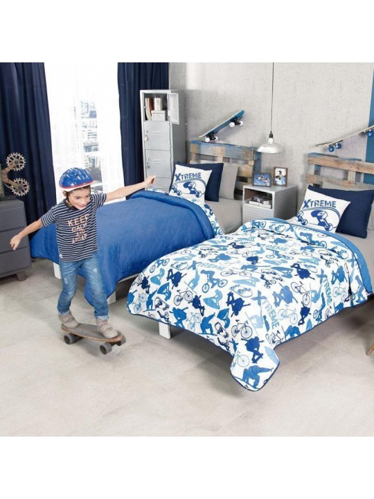 Extreme sports bedding for boys, Reversible to blue
