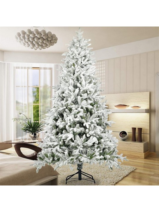 7.5 ft. Unlit Flocked Snow Hinged Pine Artificial Christmas Tree with White Realistic Tips