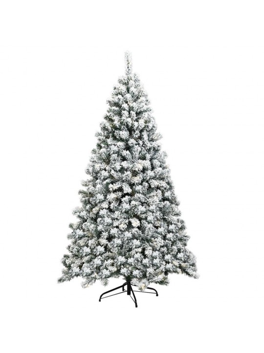 6 ft. Pre-Lit Snow Flocked Hinged Pine Artificial Christmas Tree with 250 Warm LED Lights