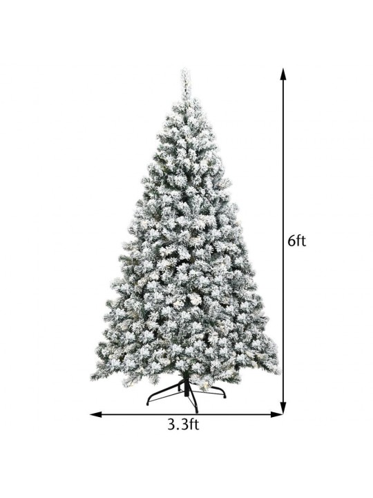6 ft. Pre-Lit Snow Flocked Hinged Pine Artificial Christmas Tree with 250 Warm LED Lights